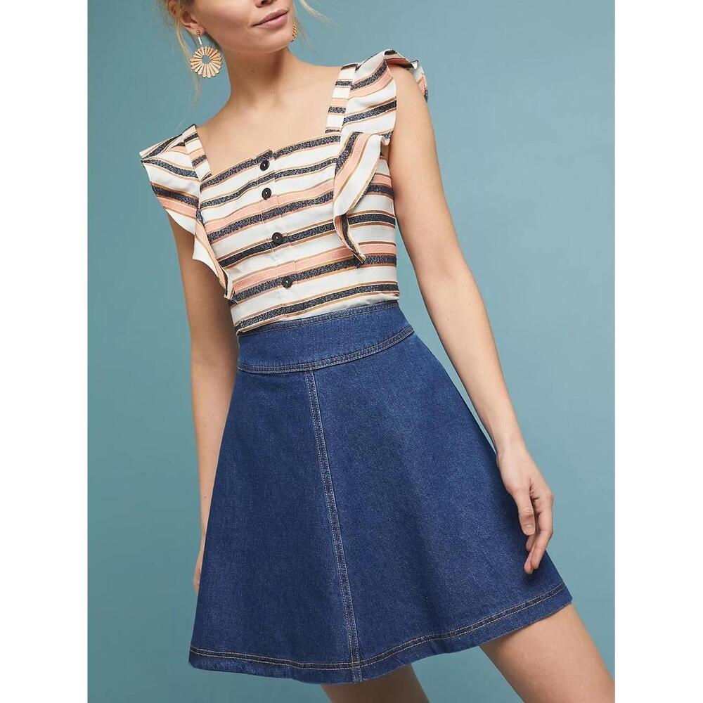 Pilcro Anthropologie Denim Mini Skirt A-Line Skater Dark Wash Sample 0 2 4